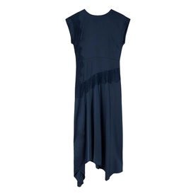 Whistles blue sleeveless midi dress with asymmetric handkerchief hem and subtle fringe detail panel