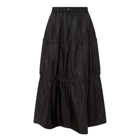 Moncler black tiered midi skirt in polyamide with elasticated waist and gathered panels, no model