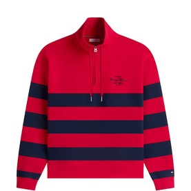 Logo Stripe Mock Neck Half-Zip Sweatshirt
