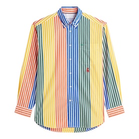 Tommy Hilfiger multicolour stripe long-sleeve shirt in orange, yellow, green, blue and red vertical stripes with button-down collar