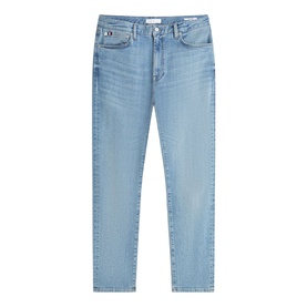 Tommy Hilfiger men's slim jeans in Rio Blue, featuring five-pocket styling and logo flag detail at waistband.