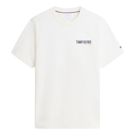 Tommy Hilfiger Ivory Petal crew neck T-shirt with chest logo print and flag sleeve badge