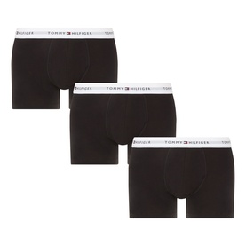Tommy Hilfiger Three-Pack Signature Logo Trunks in black with white branded elasticated waistbands, 95% cotton