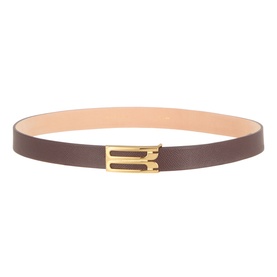 Victoria Beckham Dorian Frame Leather Belt in Dark Burgundy with signature B-frame gold-plated hardware and smooth calfskin finish