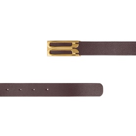 Victoria Beckham Dorian Frame Leather Belt in dark burgundy textured calfskin with signature gold-plated B-frame buckle hardware