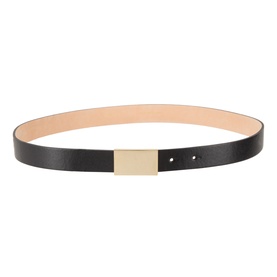 Victoria Beckham Portofino Mirror Leather Belt in black nappa leather with slim profile and gold-tone rectangular buckle hardware