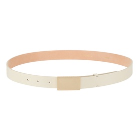Victoria Beckham Portofino Mirror Leather Belt in ivory, slim shiny nappa leather with rectangular gold-tone plaque buckle