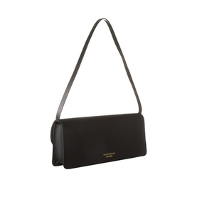 Victoria Beckham black silk-blend clutch bag with single flat shoulder strap and gold logo detail on front flap