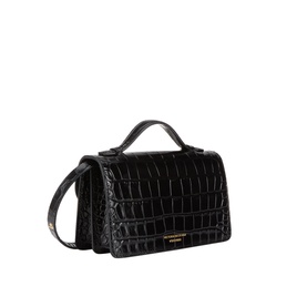 Victoria Beckham black croc-embossed calf leather shoulder bag with top handle and gold-tone hardware, front flap closure