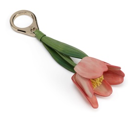 Christian Louboutin tulip bag charm in pink and green with gold-tone ring clasp detail