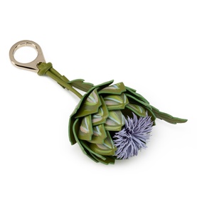 Christian Louboutin artichoke bag charm in multi green leather with lilac pom-pom detail and gold-tone clip fastening
