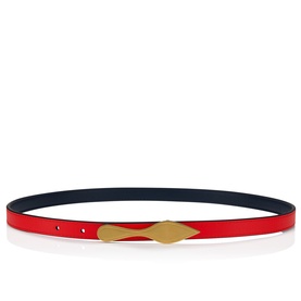 Christian Louboutin ladieswear belt in red with navy reverse and gold-tone diamond-shaped buckle closure