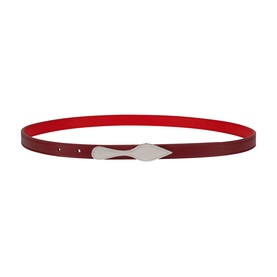 Christian Louboutin red leather belt with silver-tone geometric buckle, slim profile with punch-hole fastening