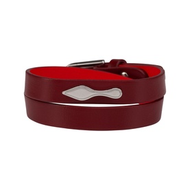 Christian Louboutin red double-wrap leather bracelet with silver-tone fish-shaped plaque detail and gunmetal clasp