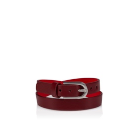 Christian Louboutin red leather belt with silver-tone buckle, slim silhouette with single pin closure