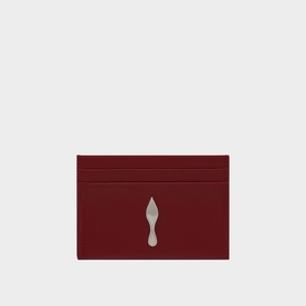 Christian Louboutin red leather card holder with silver spike logo detail and multiple card slots