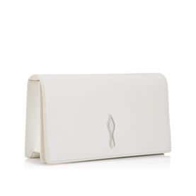 Christian Louboutin white smooth leather clutch bag with silver logo hardware and fold-over flap closure