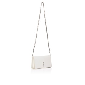 Christian Louboutin white leather clutch bag with silver chain shoulder strap and signature spike detail clasp