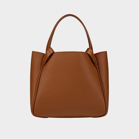 Christian Louboutin brown smooth leather tote bag with structured silhouette, pinched side details, and single top handle