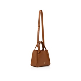 Christian Louboutin brown structured tote bag with long adjustable crossbody strap and gold-tone stud detail, top handles