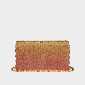 Christian Louboutin multi-colour ombr&eacute; glitter chain wallet bag with gold-tone hardware and signature logo plaque detail.