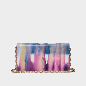 Christian Louboutin multi watercolour print clutch bag with gold chain strap and gold-tone clasp fastening