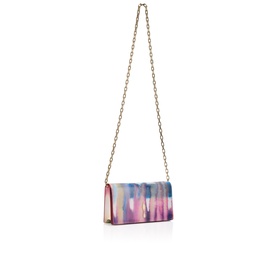 Christian Louboutin multicolour abstract print clutch bag with gold chain strap, structured rectangular silhouette