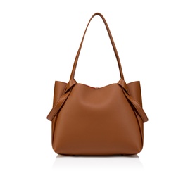 Christian Louboutin brown leather tote bag with knotted side detail and single shoulder strap, front view