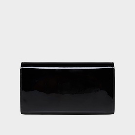 Christian Louboutin black patent leather clutch bag with structured rectangular silhouette and high-gloss finish, rear view