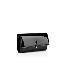 Christian Louboutin black patent leather clutch bag with gold-tone keyhole clasp detail on structured flap closure.