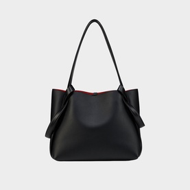 Christian Louboutin black leather tote bag with knotted strap detail and signature red interior lining, structured silhouette