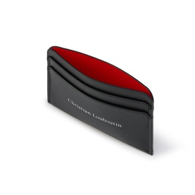 Christian Louboutin black leather card holder with signature red interior lining and embossed logo detail