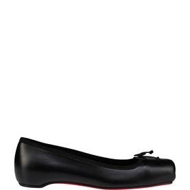Christian Louboutin ballet flat in black leather with bow detail, signature red sole, black lining