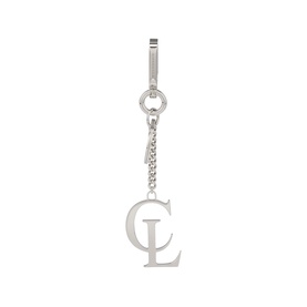 Christian Louboutin silver CL monogram keyring charm with chain and clip fastening in polished silver-tone metal
