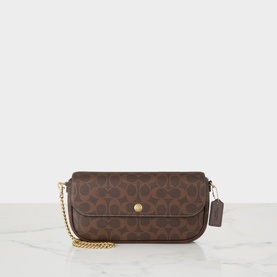 Coach crossbody bag in maple coated canvas with signature print, gold-tone chain strap and press-stud closure