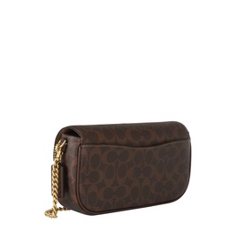 Coach crossbody bag in maple brown coated canvas with signature monogram print, gold-tone chain strap and flap closure