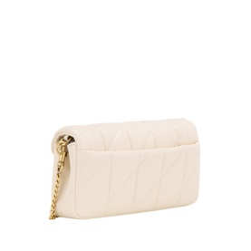 Coach crossbody bag in chalk quilted leather with gold-tone chain strap, flap closure, structured silhouette