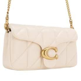 Coach quilted leather crossbody bag in chalk, gold-tone C logo clasp and chain shoulder strap