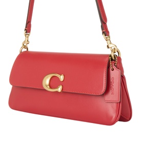 Coach poppy red leather shoulder bag with gold-tone C logo clasp and adjustable shoulder strap