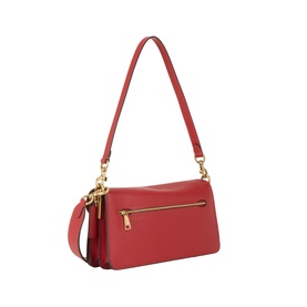 Coach poppy red leather shoulder bag with gold-tone zip pocket detail and adjustable top handle strap
