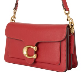 Coach Tabby shoulder bag in Poppy red leather, gold C hardware clasp, adjustable chain and leather strap, zip side pocket