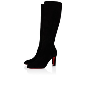 Christian Louboutin black suede knee-high boots with block heel and signature red sole