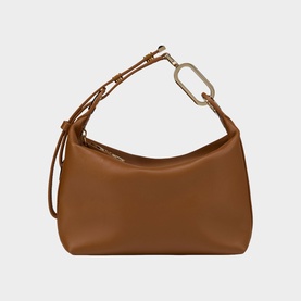 Christian Louboutin brown leather shoulder bag with oversized silver chain link hardware and adjustable strap