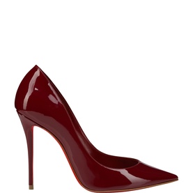 Christian Louboutin pump in Empire deep red patent leather, pointed toe, stiletto heel, signature red sole