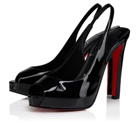 Christian Louboutin black patent leather peep-toe slingback platform heels with signature red sole