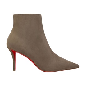 Christian Louboutin green suede pointed-toe stiletto ankle boot with signature red sole