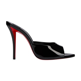 Christian Louboutin mule in black patent leather, open toe, stiletto heel with signature red sole