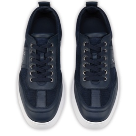Christian Louboutin blue lace-up trainers, overhead view showing navy textile and leather upper with white sole