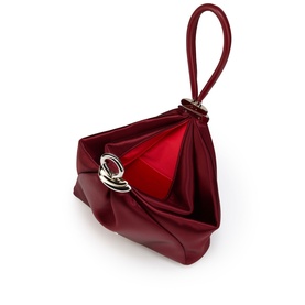 Christian Louboutin red leather wristlet clutch bag with gold ring hardware, ruched exterior, and contrasting red interior lining visible