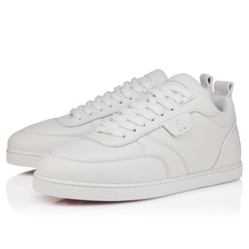 Christian Louboutin white leather low-top trainers with tonal laces, embossed logo detail, and signature red sole.